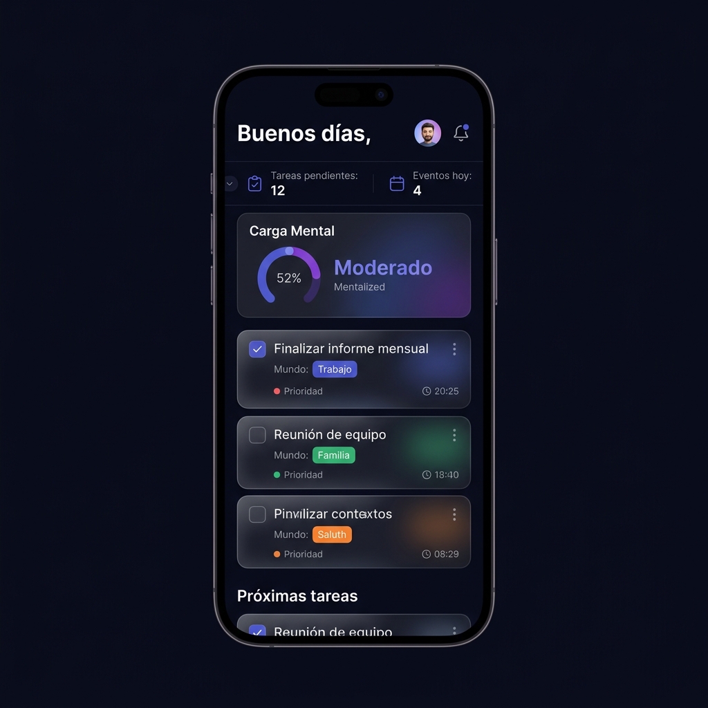 Dashboard de MultiMind mostrando el medidor de carga mental